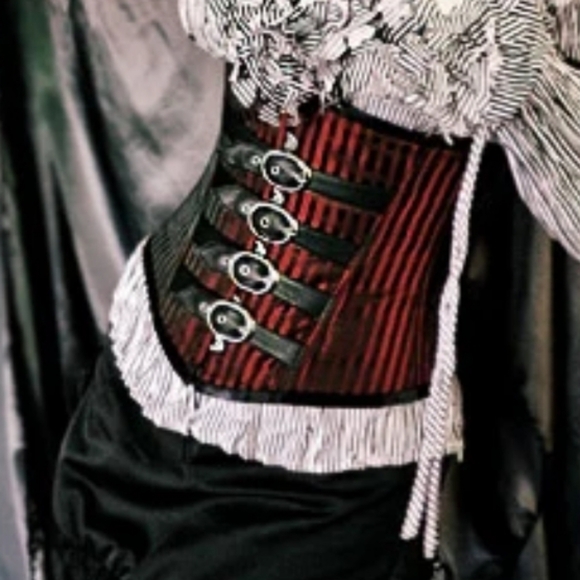 Striped Ruffle Blouse with Red Corset - Picture 1 of 4